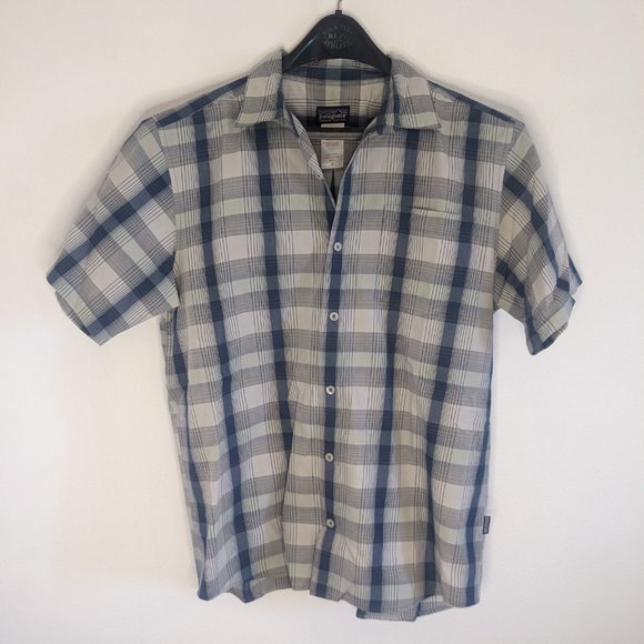 Patagonia Blue/Gray Plaid Short-Sleeve Button down Shirt|Medium - Picture 1 of 5